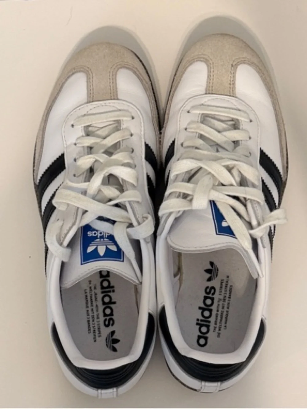 adidas Men’s Samba White Sneakers with Black Stripes and Brown Gum Sole